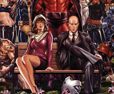 The Fantastic Four's First Costume Change Is Still a Hit 43 Years Later 3 Charles Xavier and Moira MacTaggert in Mark Brooks House of X/Powers of X teaser art