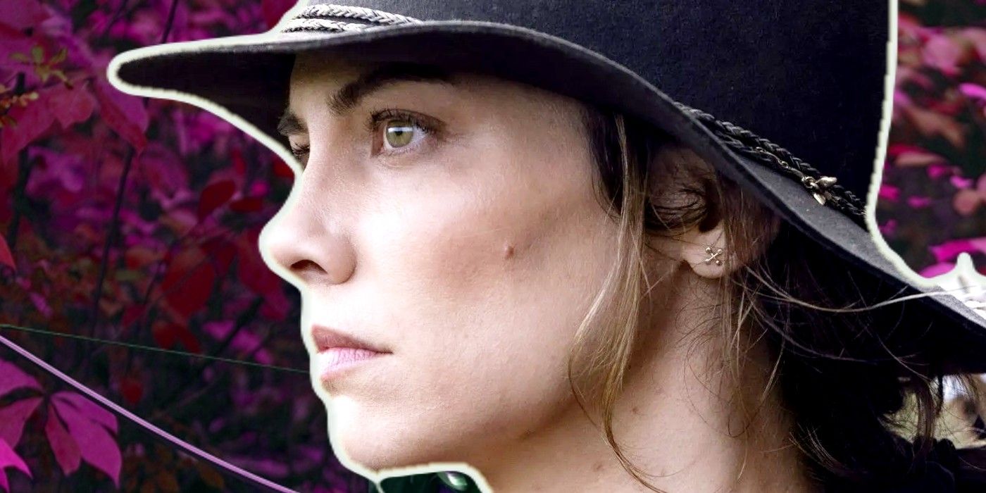 Custom image of Maggie wearing a hat in The Walking Dead against a forest background