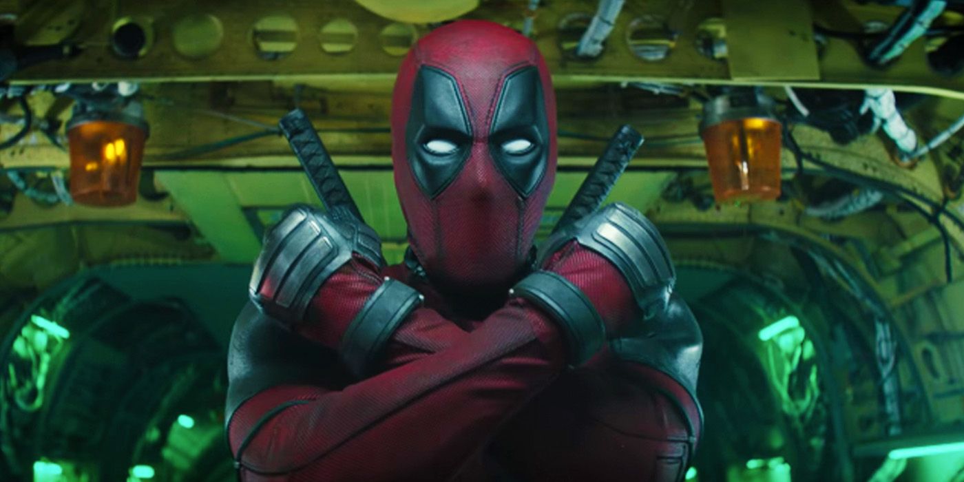 Deadpool crossing his arms before jumping out of a plane in Deadpool 2