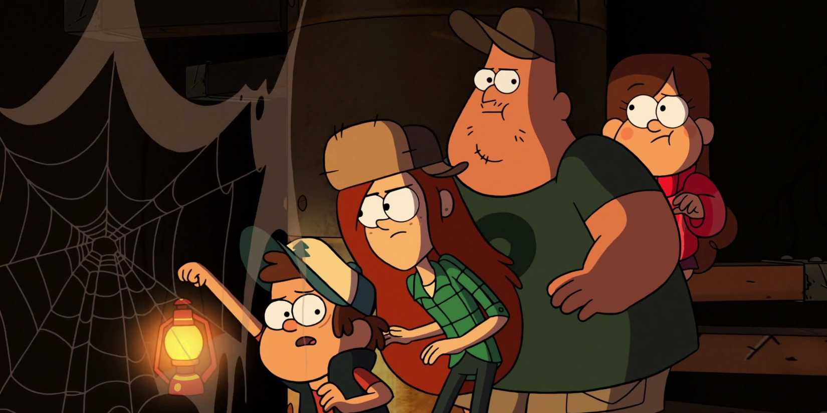 Dipper Mabel Wendy and Soor descend into the bunker in Gravity Falls