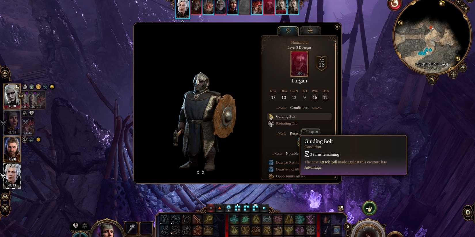 duergar character affected by guiding bolt in baldur's gate 3