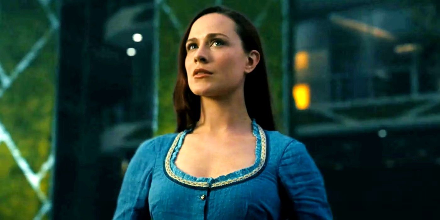 Evan Rachel Wood as Dolores in a blue dress during the Westworld season 4 ending