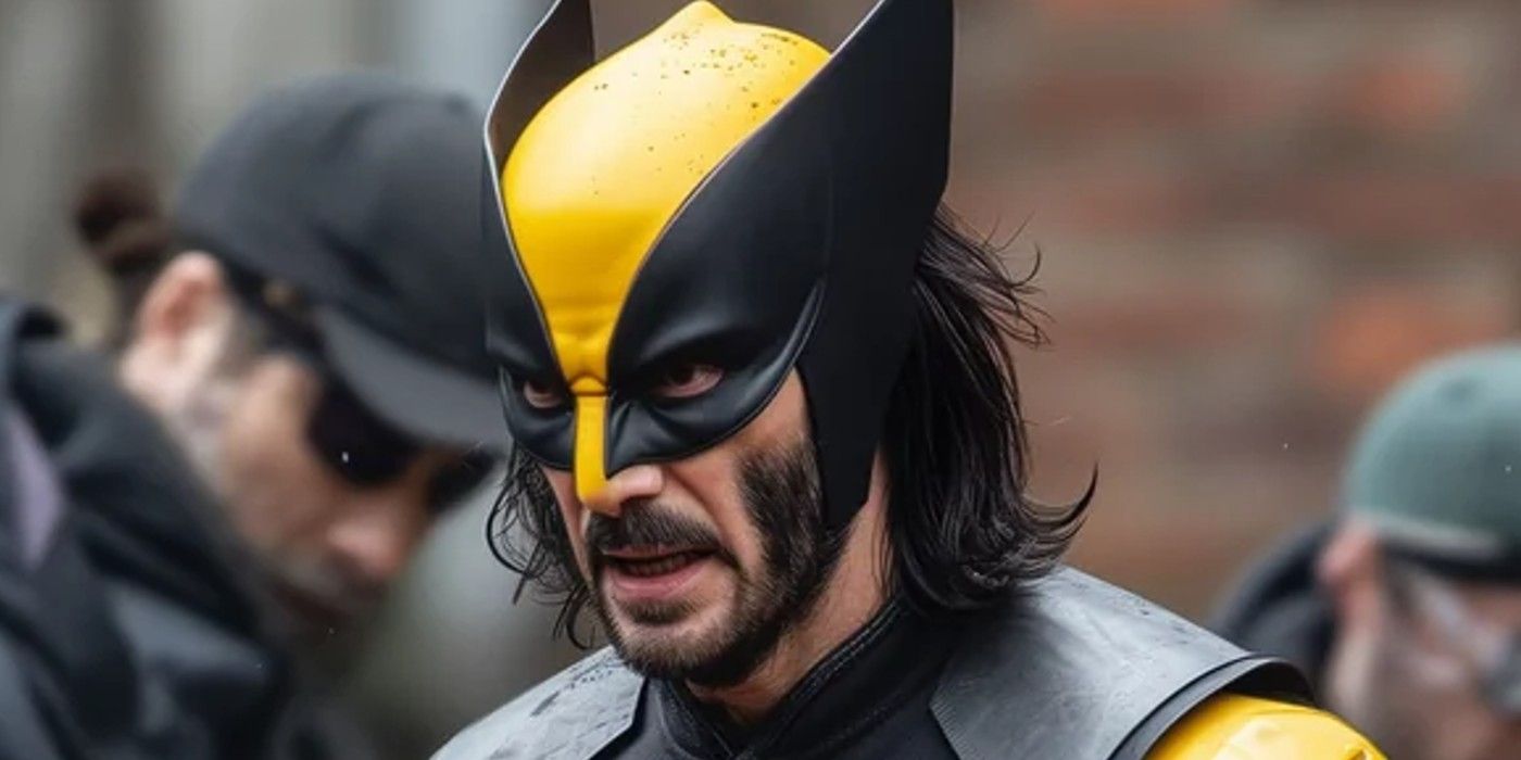 Fan art of Keanu Reeves as Wolverine with a black and yellow suit