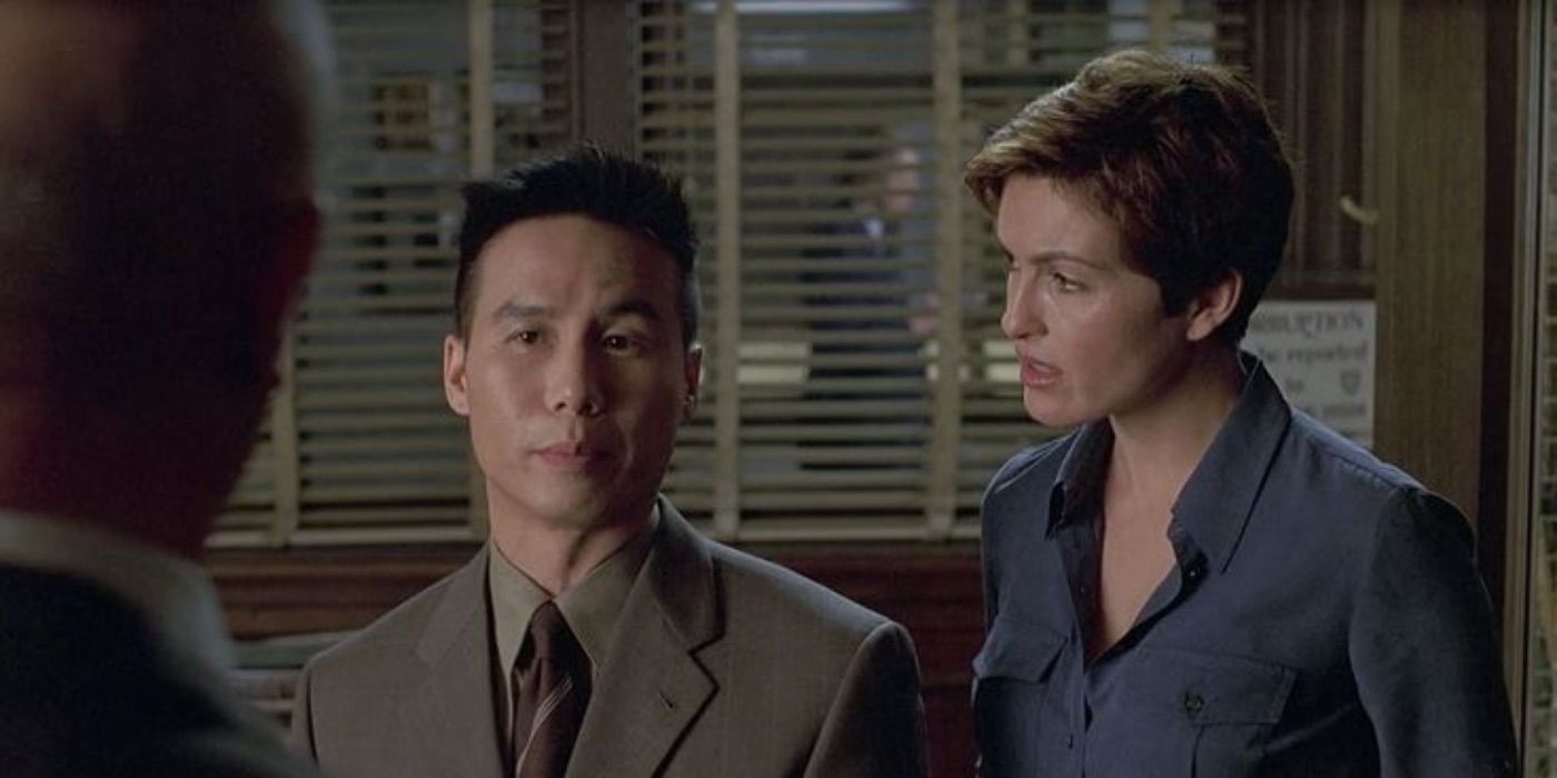 B. D. Wong as Dr. George Huang and Mariska Hargitay as Olivia Benson in Law and Order: SVU.
