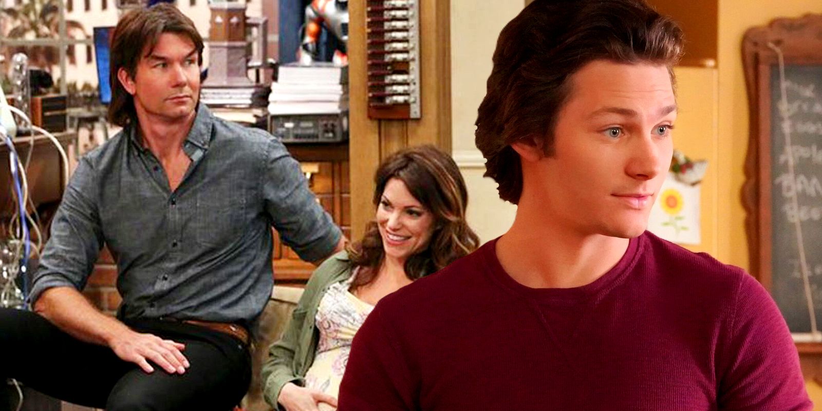 Jerry O'Connell as George Jr and Courtney Henggeler as Missy in the Big Bang Theory next to Montana Jordan as George in Young Sheldon