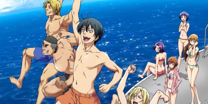 Large Blue Dreaming Cast excitedly jumping into the ocean while wearing a swimsuit.