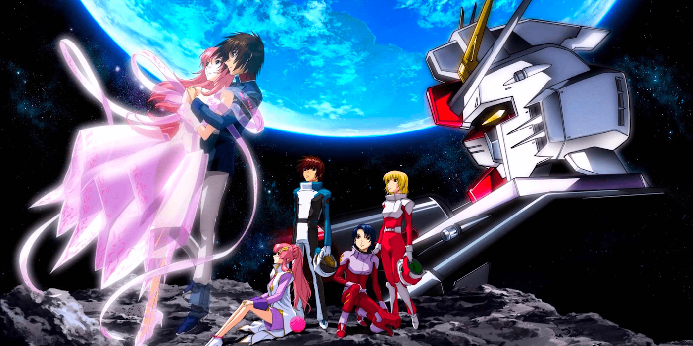 Gundam Seed personaggi con Terra sullo sfondo