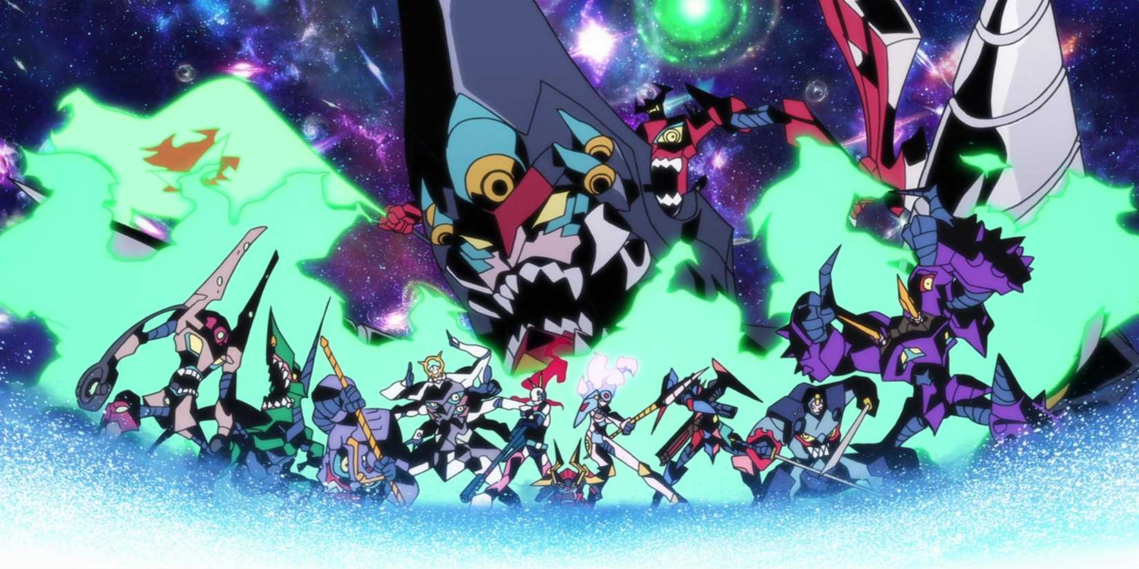 Gurren Lagann Movie 2 Tengen Toppa Gunmen grouped together in the mechs.