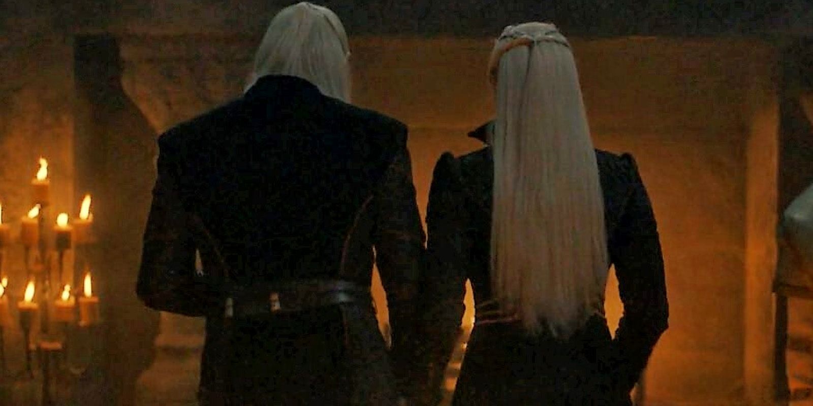 Daemon and Rhaenyra Targaryen with their backs turned in the House of the Dragon season 1 finale