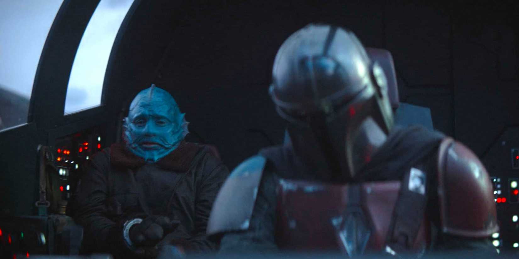 Mythrol panics in the cockpit of the Razor Crest with Din Djarin in The Mandalorian season 1 episode 1