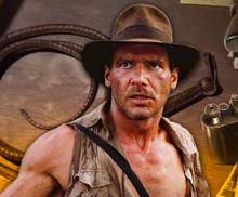 Фон игры «Индиана Джонс» с Харрисоном Фордом в центре.