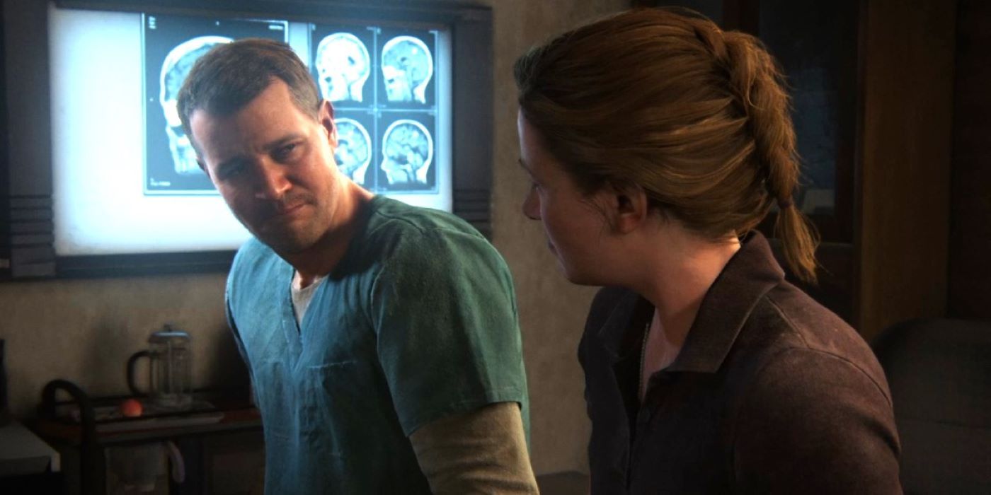 Jerry and Abby in a flashback at the hospital in The Last of Us Part II