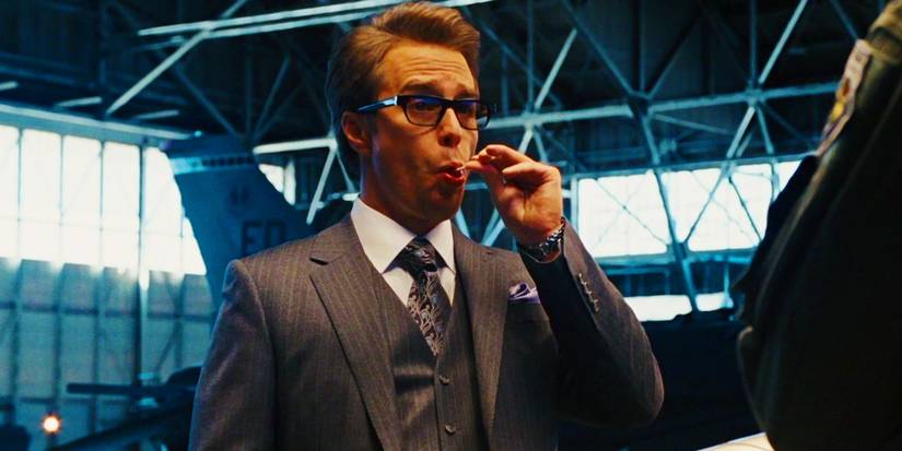 Justin Hammer with a lolly in his mouth in Iron Man 2