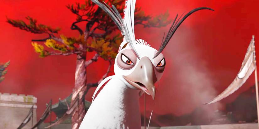 Лорд Шен смотрит вниз с зловещей усмешкой в "Kung Fu Panda 2"