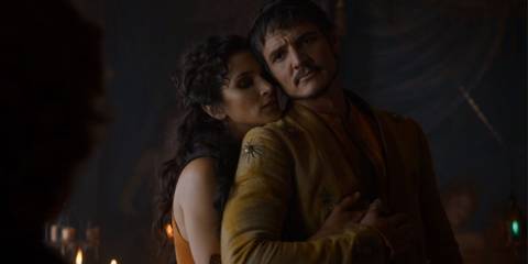 Oberyn Martell and Ellaria Sand cuddling in Game of Thrones