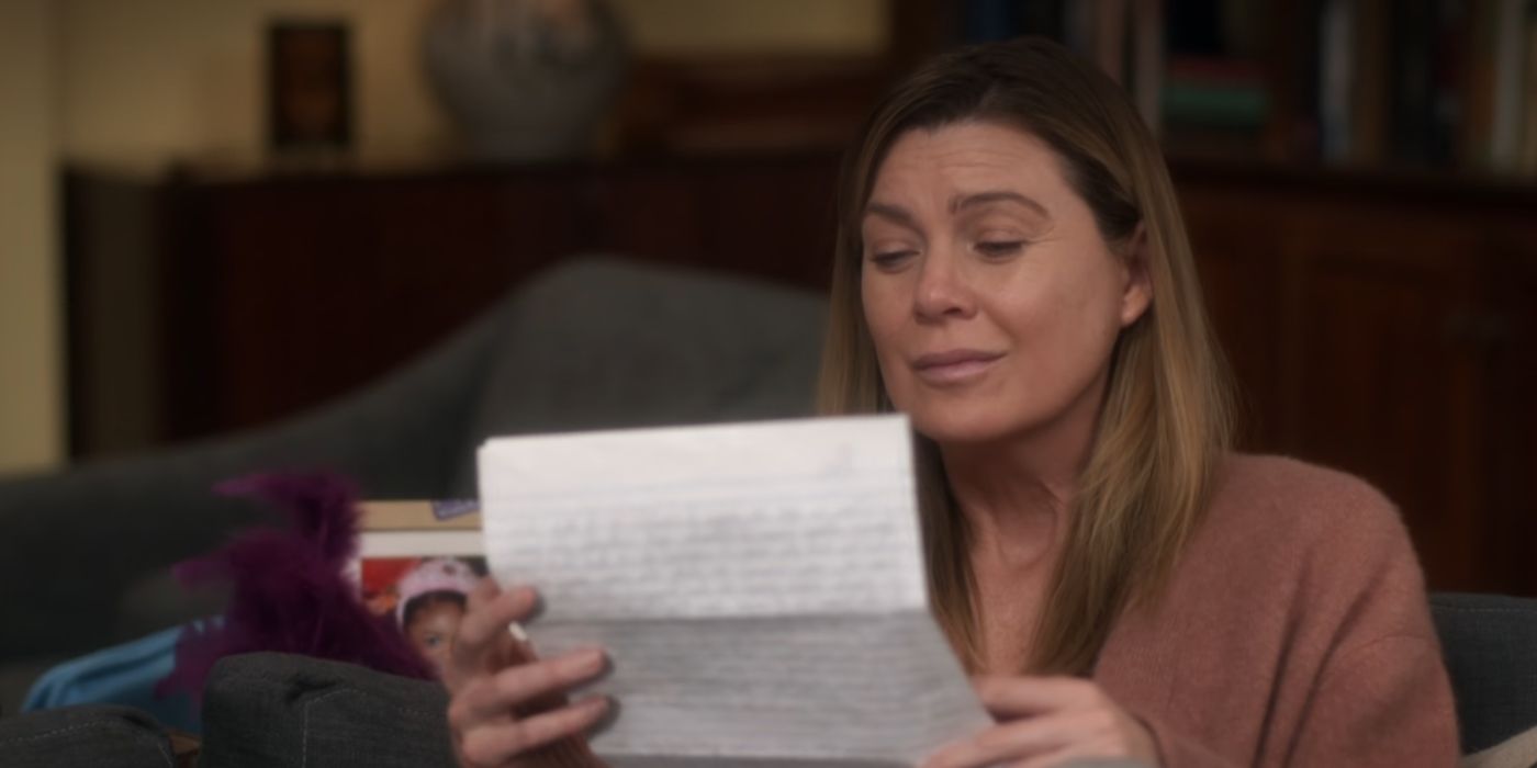 Meredith Grey reading Alex Karev's letter in Grey's Anatomy.