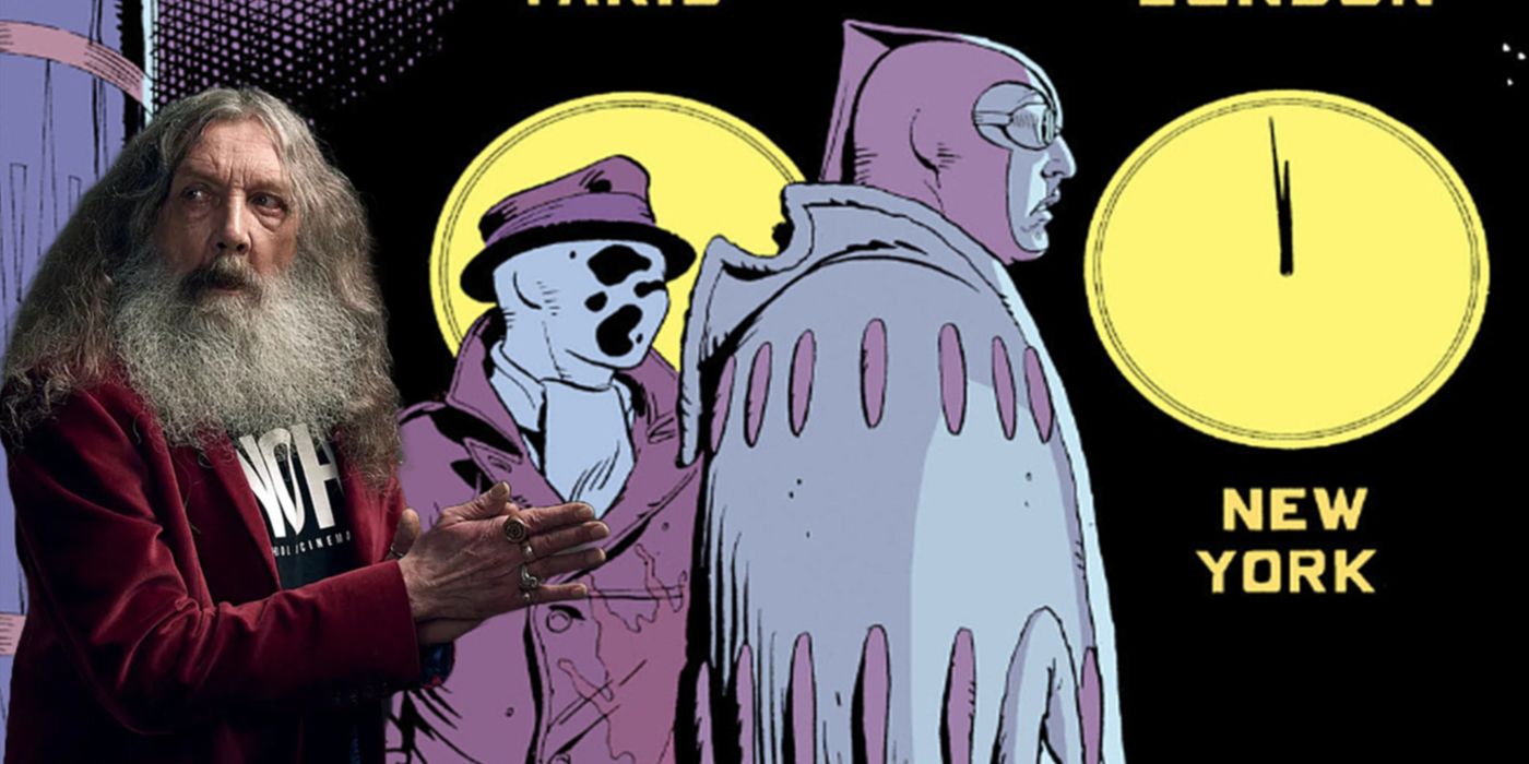  Alan Moore (left) with his creations Rorschach and Night Owl from Watchmen 