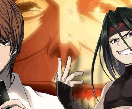 12 Perfect 10/10 Anime Movies Everyone Should Watch at Least Once 2 Most Satisfying Villain Deaths cover featuring the smiling titan from attack on titan, envy from fullmetal alchemist, and light yagami from Death Note