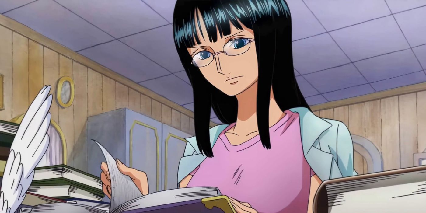 Nico Robin studying in One Piece.