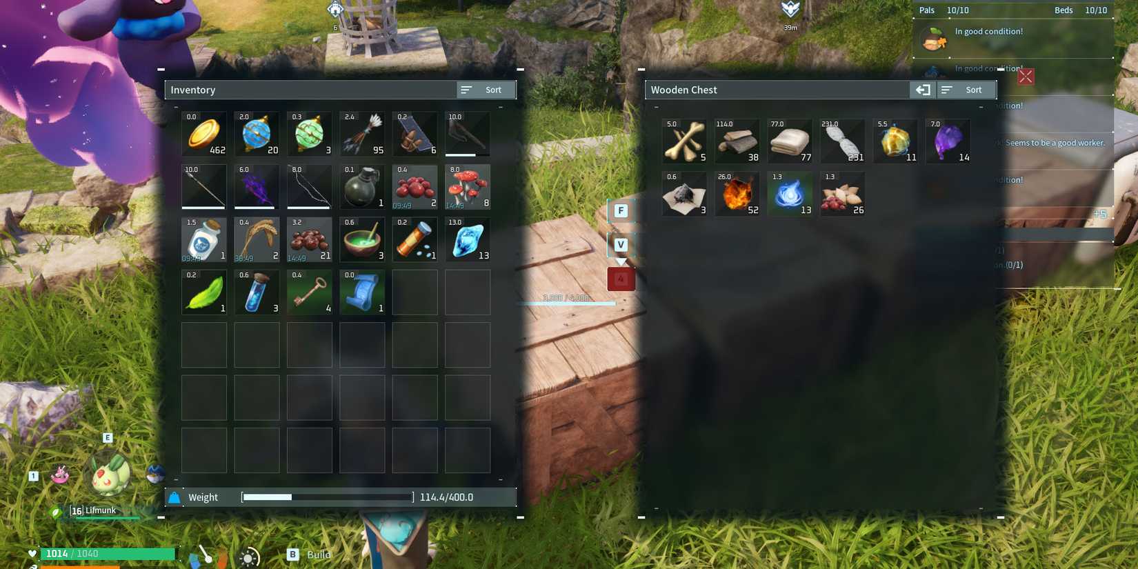 The Palworld inventory screen.