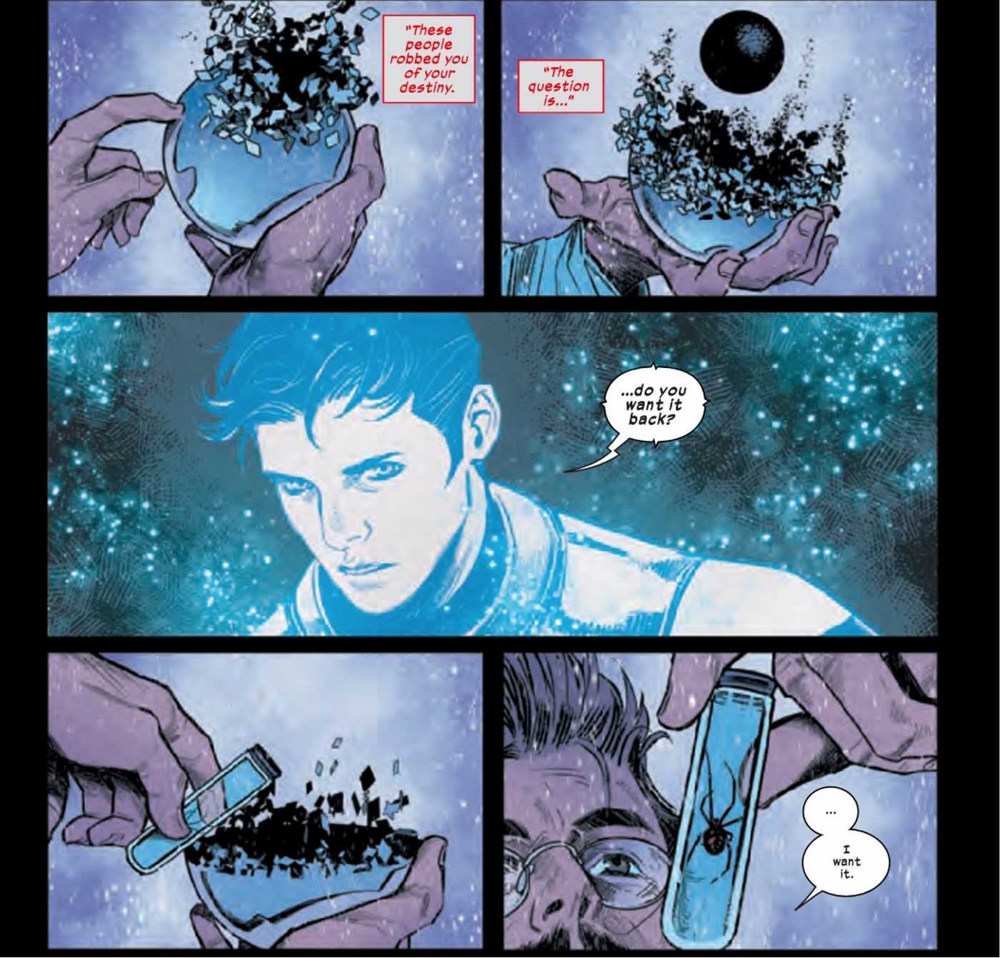 Ultimate Spider-Man #1, um holograma de Tony Stark pergunta a um adulto Peter Parker se ele quer ser o Homem-Aranha.