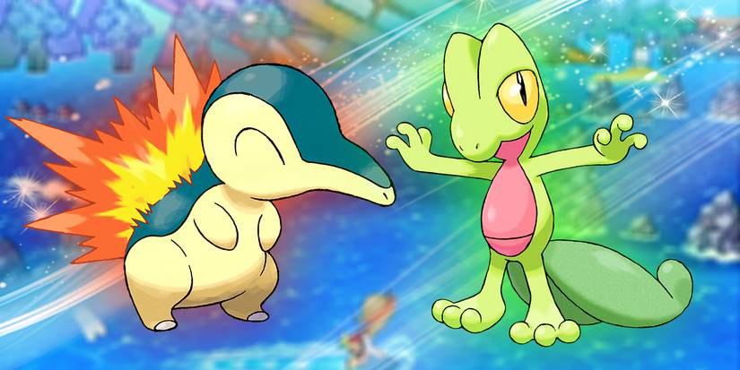 Cyndaquil und Treecko von Pokémon nebeneinander.