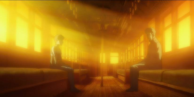  Shinji and Gendo speak on the metaphorical train.