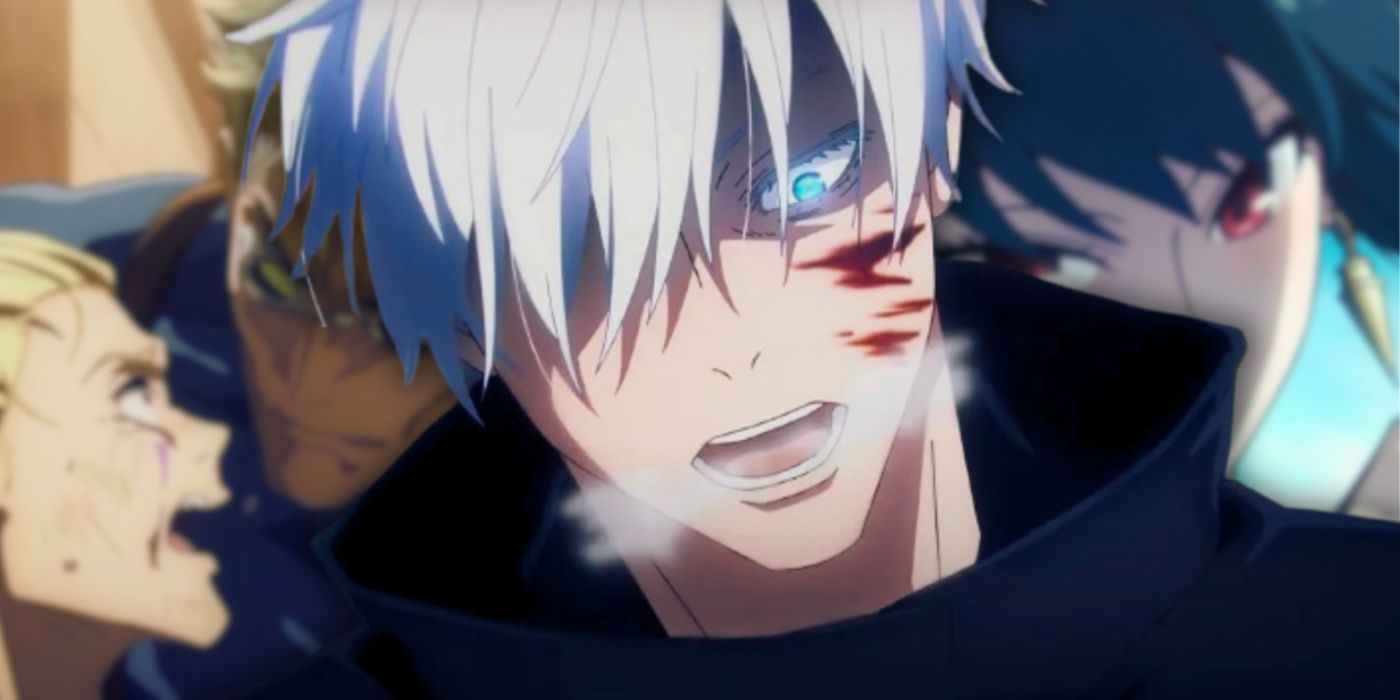 Satoru Gojo, Nanami, and Yor in a collage-style image.