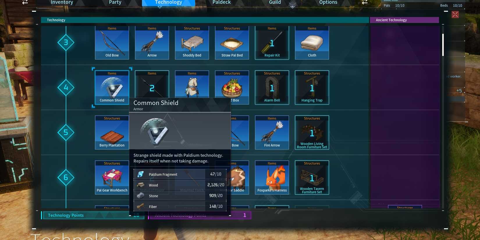 Common Shield in Palworld's Technology Tree