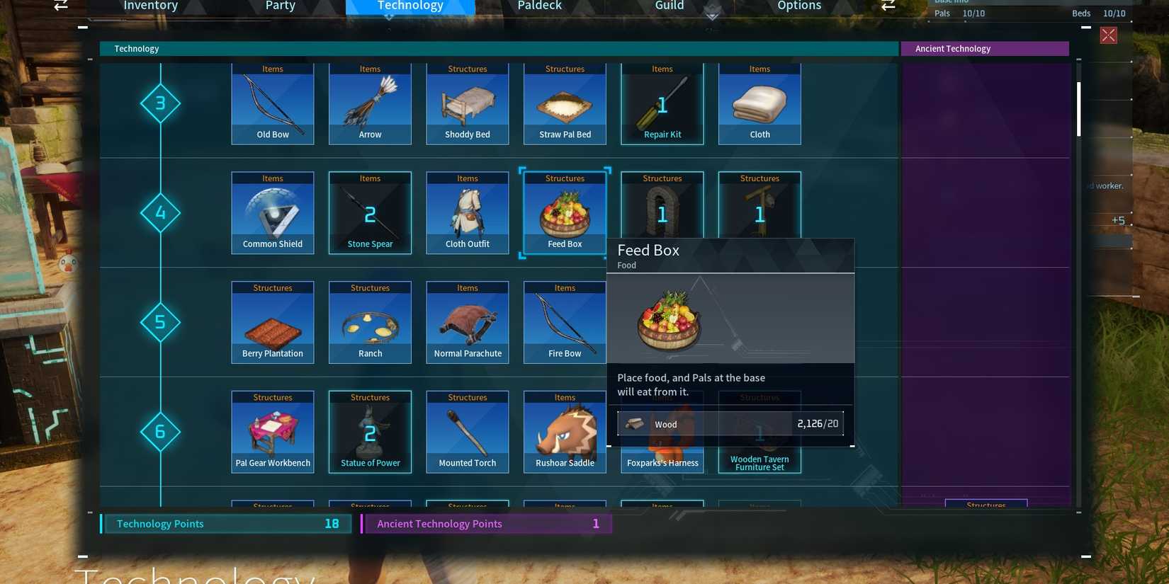 Feed Box in Palworld's Technology Tree