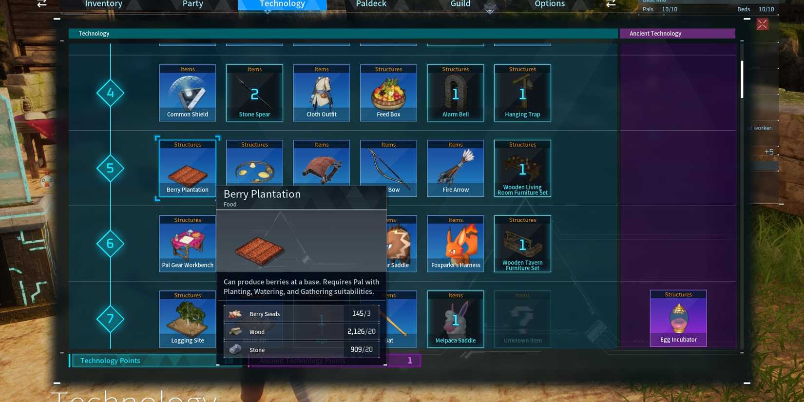 Berry Plantation in the Technology Tree in Palworld