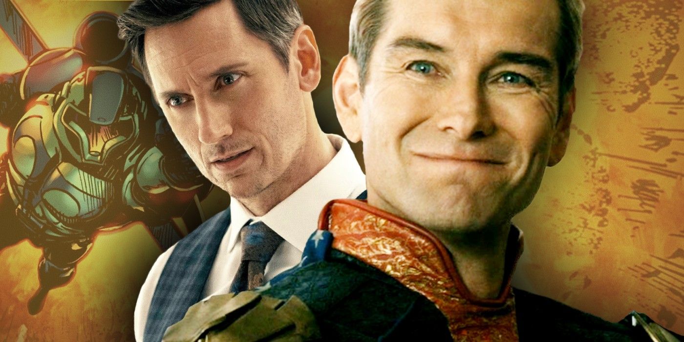 Derek Wilson as Tek Knight and Antony Starr as Homelander in The Boys