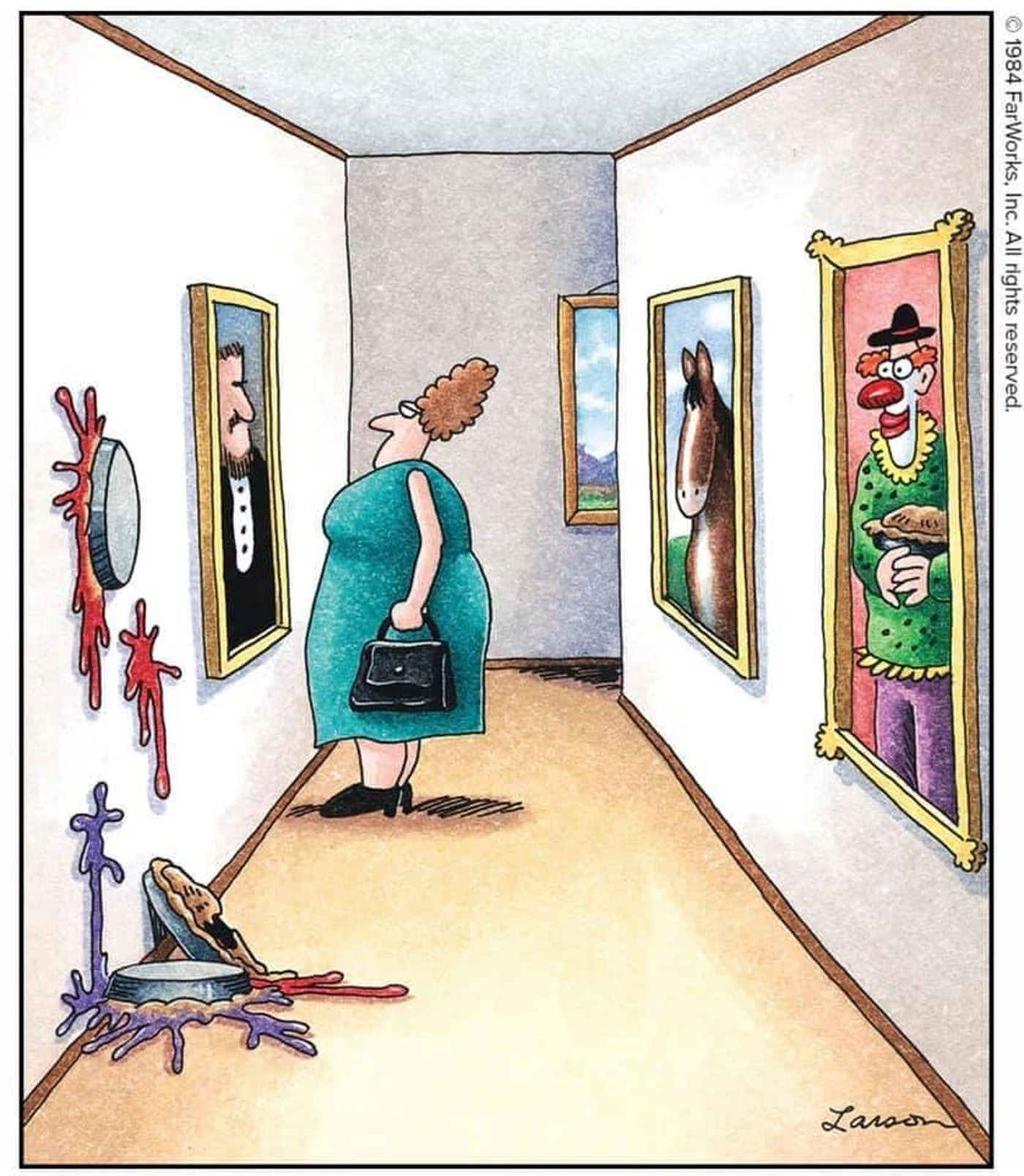 the far side clown portrait throws pies into real world