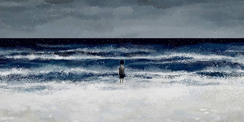 The Horizon manhwa the boy standing on a beach shore, watching the waves
