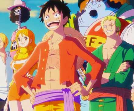 the Straw Hats from the One Piece anime ending "dear sunrise"