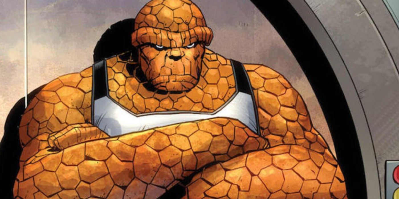 The Thing stands with crossed arms in a Marvel Comic