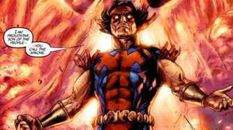 Thunderbird stretching out his arms with an explosion in the background in a comic book panel from Giant-Size X-Men Thunderbird #1