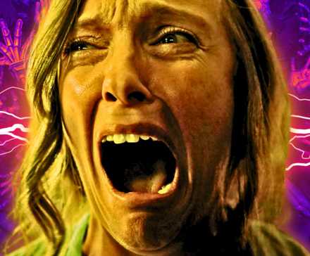 Тони Колетт кричит в Hereditary с фоном в виде молнии
