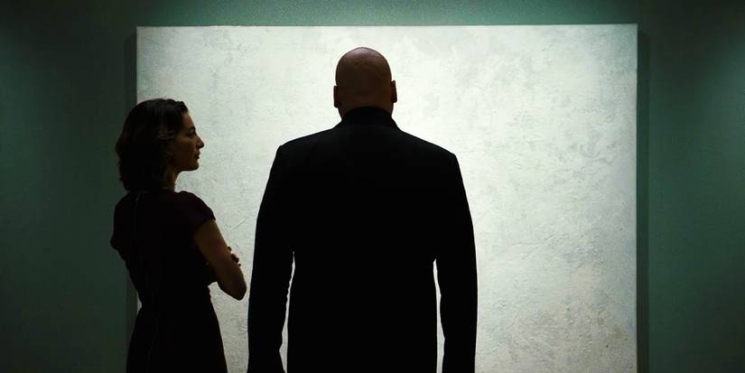 Vanessa Marianna and Wilson Fisk in front of Rabbit in a Snowstorm