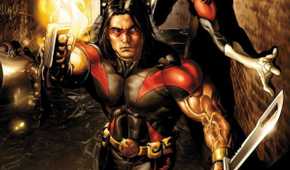 Warpath holding vibranium blades in a tunnel in an X-Men comic panel