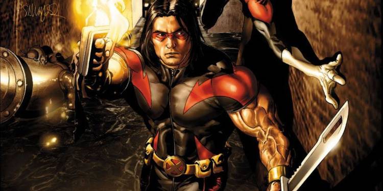 Warpath holding vibranium blades in a tunnel in an X-Men comic panel