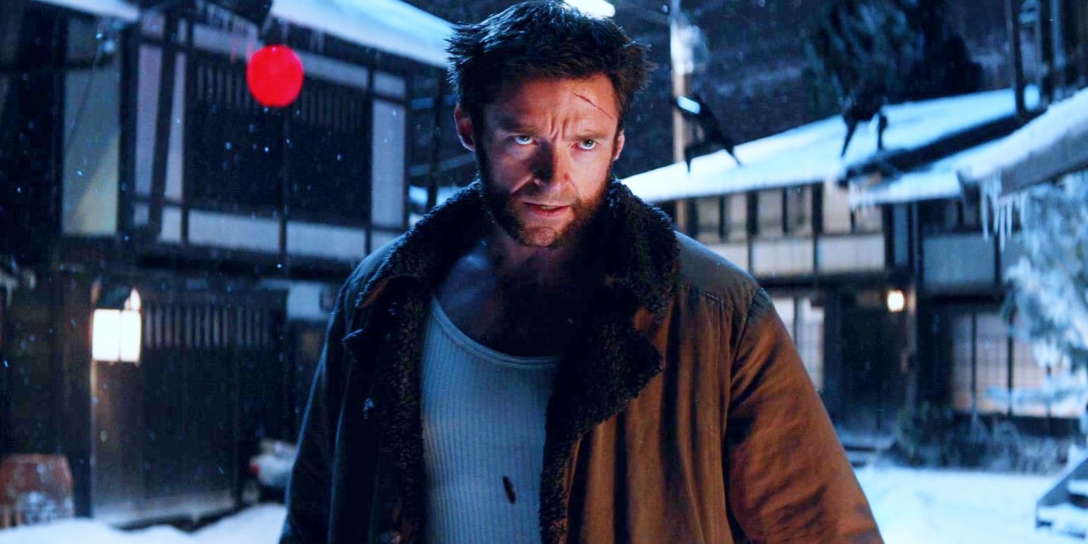 Wolverine in The Wolverine wearing a leather jacket in the snow(2013)
