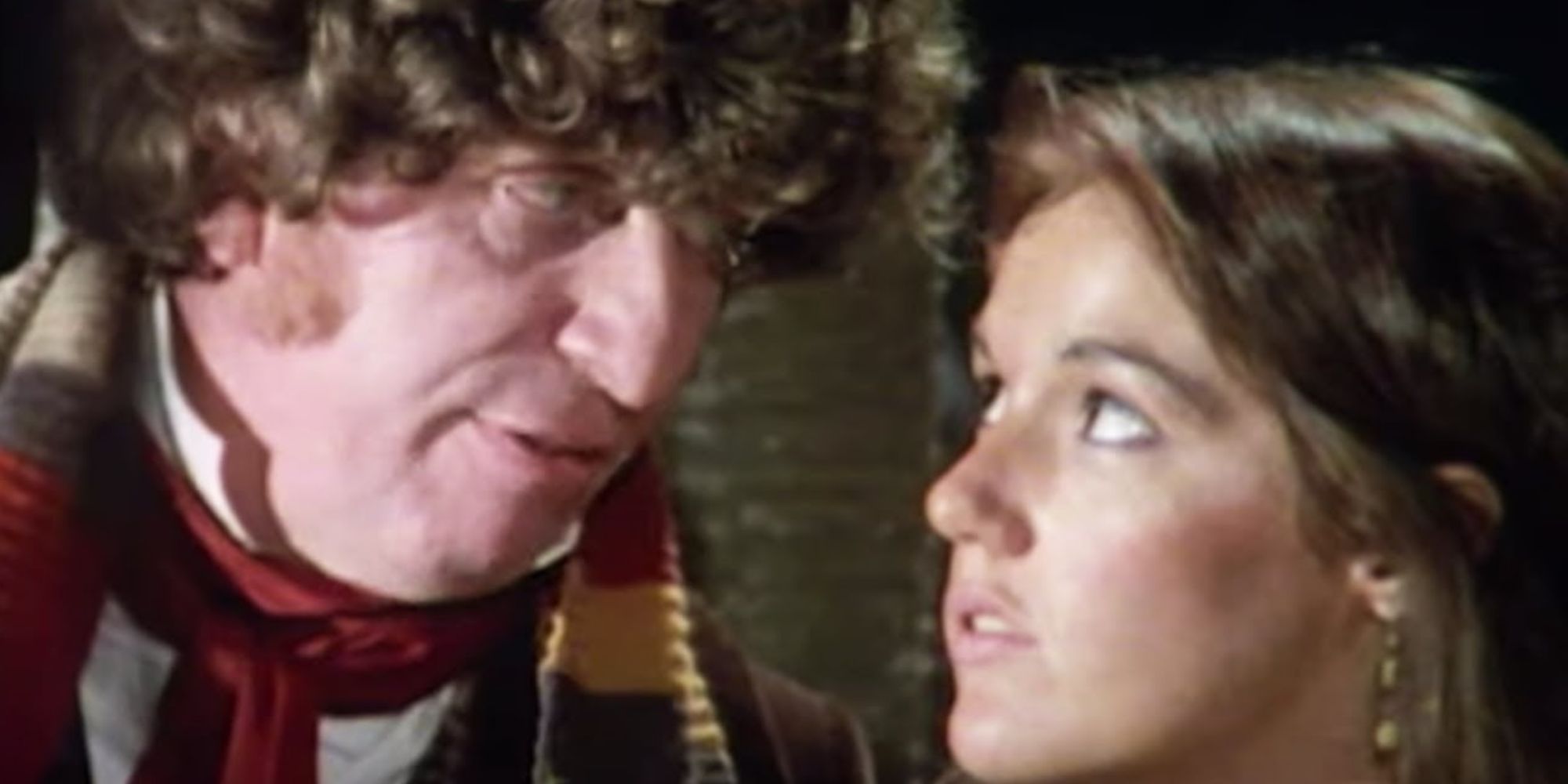 Louise Jameson as Leela and Tom Baker as the Fourth Doctor from Doctor Who