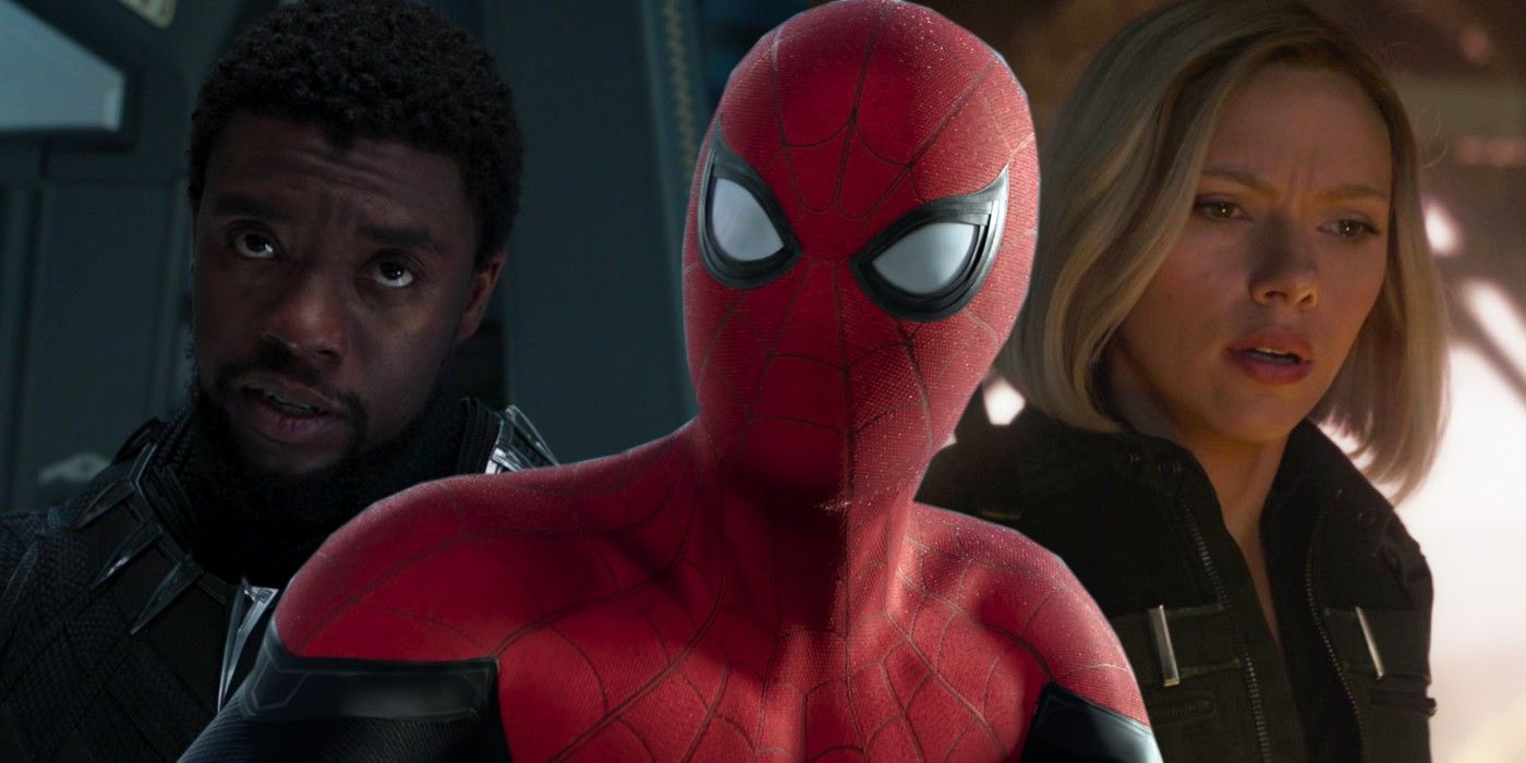 Разделенная картинка со Spider-Man, Black Panther и Black Widow в MCU