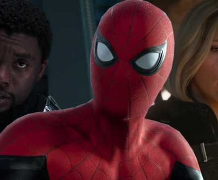 Разделенная картинка со Spider-Man, Black Panther и Black Widow в MCU