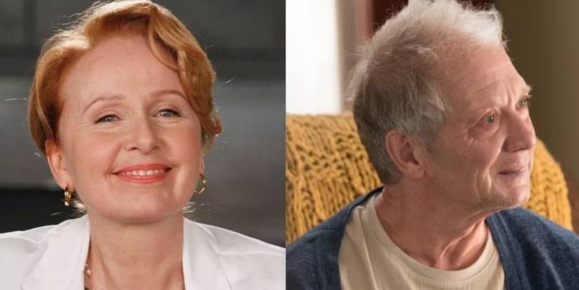 A split image of Thatcher and Ellis smiling in Grey's Anatomy.