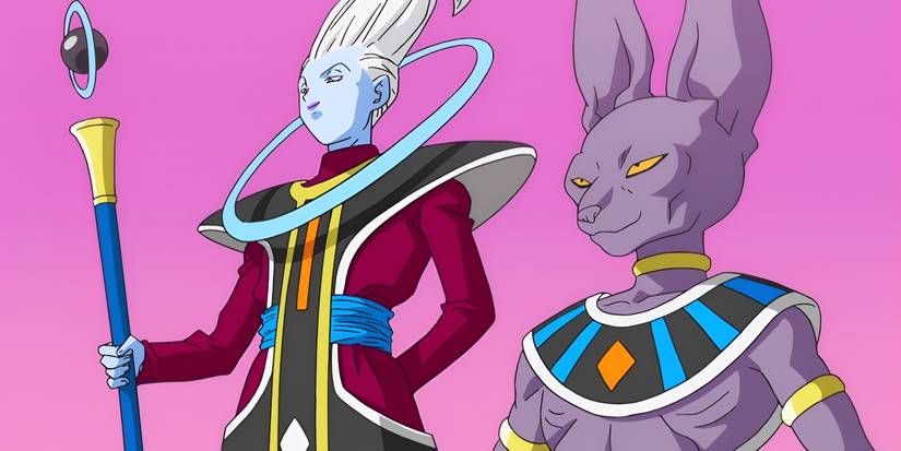 Whis and Beerus stand side by side in Dragon Ball Z: Battle of Gods.