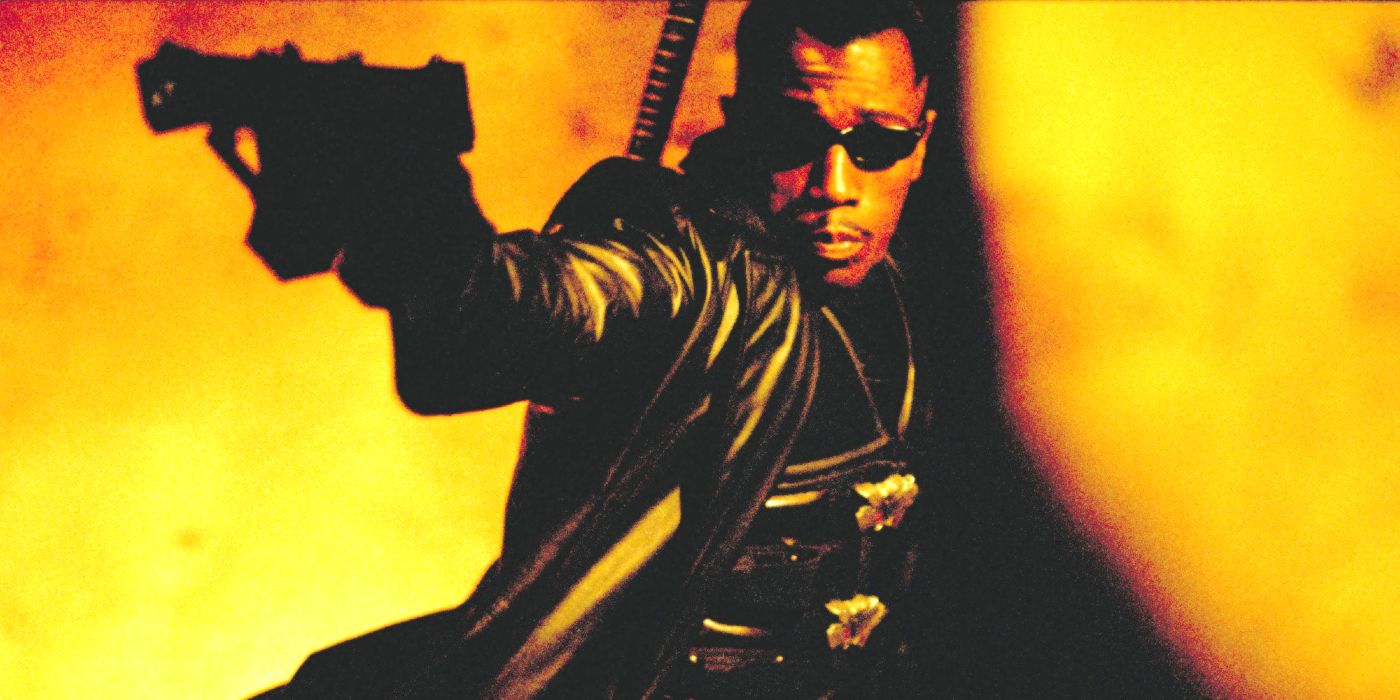 Wesley Snipes as Blade aiming a gun Blade 2 (2002)