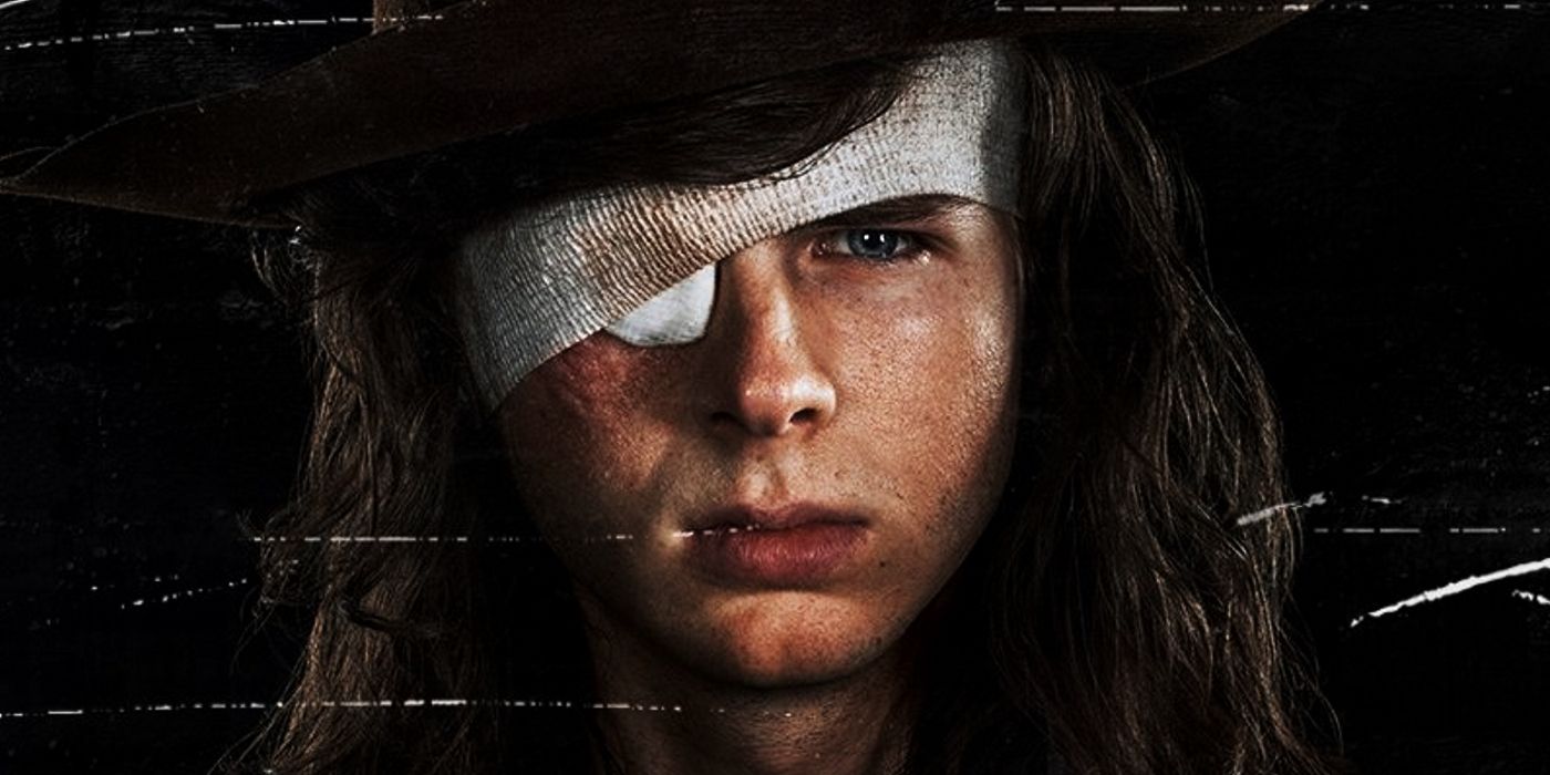 Chandler Riggs as Carl Grimes with Eye Patch in Walking Dead Photo