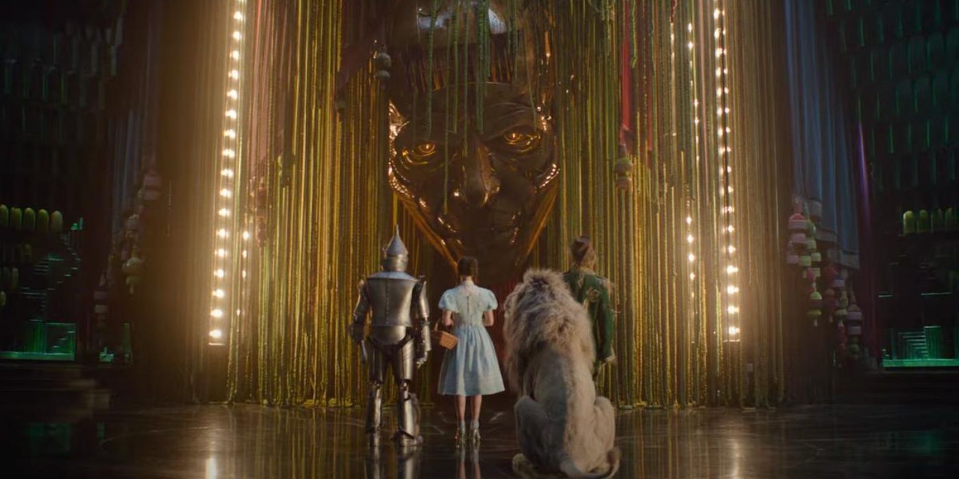 Dorothy and her friends speak with the Wizard of Oz in the Wicked trailer